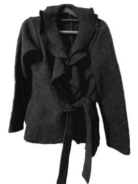 Sarah Spencer Womens Wool Jacket Size Medium Ruffle Wrap Front Tie Cardigan